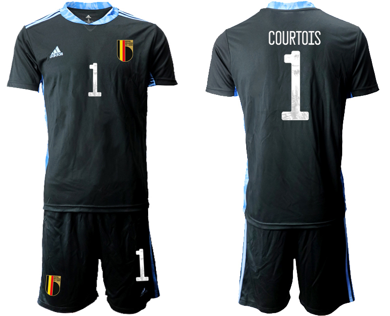 Men 2021 European Cup Belgium black goalkeeper #1 Soccer Jersey